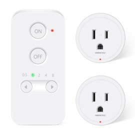 Greencycle Remote Control Outlet Plug, Remote Light Switches Wireless Indoor, Outlet Timer Indoor, No Interference No Wiring, 15A/1500W, 500ft RF Range, Compact Design, Programmable, 1Switch 2Outlets