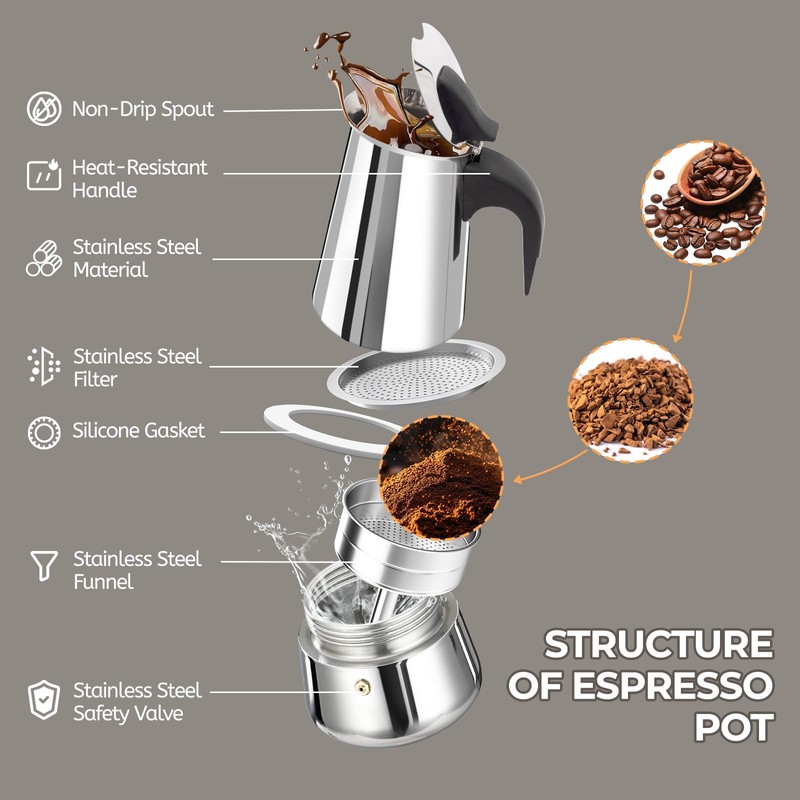 12 Cup 600ml Moka Pot Stainless Steel Espresso Coffee Maker