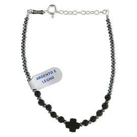 Armband aus schwarzem Holz, Hämatit und Silber 925 mit XP-Kreuz