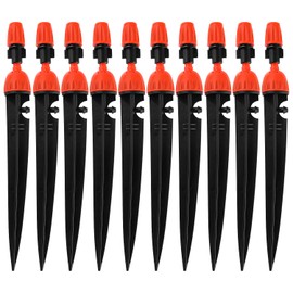 VooGenzek 10 PCS Adjustable Atomizing Drip Irrigation Kit, 360 Degree Water Flow, 4/7mm Tube, Black and Orange