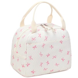 LEDAOU - Lonchera aislada para mujer, bolsa de almuerzo de pana, a prueba de fugas, para viajes, trabajo, picnic (lazo rosa)