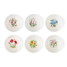 Portmerion Botanic Garden Meadow - 7" Round Stacking Bowl (Set of 6) | Assorted Florals with Colorful Laurel Leaf Border| Earthenware | Microwave & Dishwasher Safe | Home & Restaurant for Daily Use