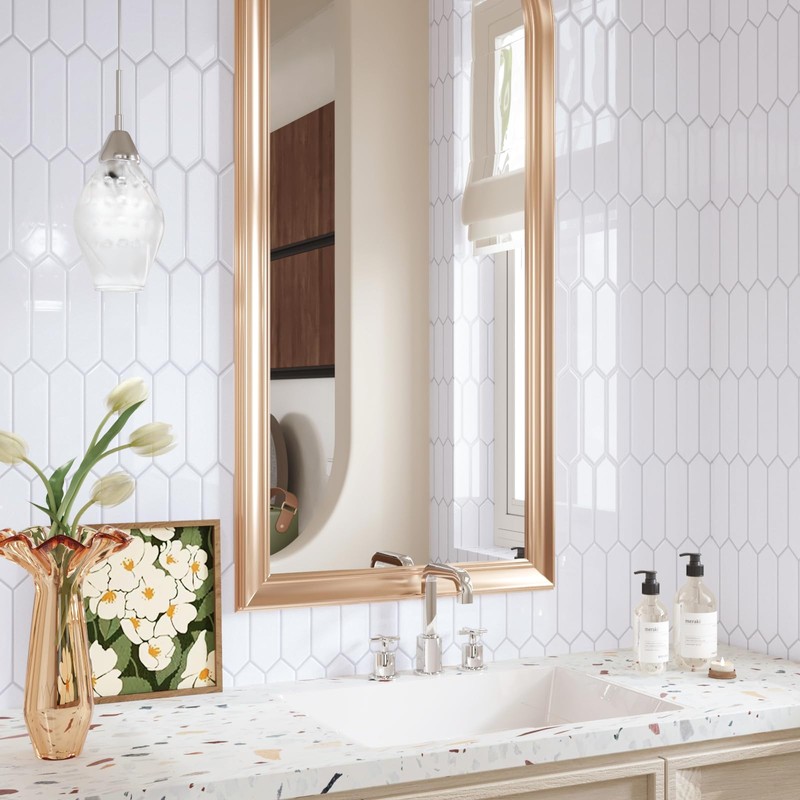 CRE8TIVE 4 Sheets White Long Hexagon Peel and Stick Backsplash