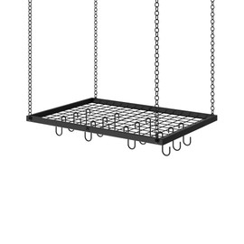 CHOEZON Hanging Pot Rack, Ceiling Mounted Pot Hanger for Kitchen, Metal Cookware Storage Organizer with 12 Hooks, for Storage of Cookware, Utensils in Kitchen, 23.7" L, Black TPR03BB