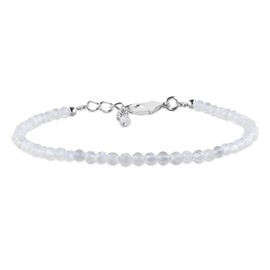 YANARA Natural Moonstone Bracelet Gemstone Micro Beads Dainty Jewelry for Women, June Birthstone, Energy Healing Crystals, Silver Plated Chain 8 inch Birthday Gifts For Her