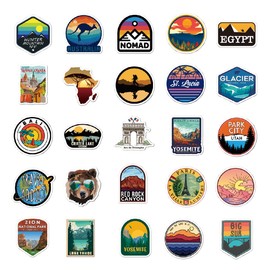 Travel Stickers, 50 PCS World Famous Tourism Country Map Decals for Laptop, Skateboard, Journaling, Scrapbooking, Water Bottle, Bumper, Waterproof Tourist Wonders Outdoor Sticker for Adults Girls Boys