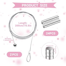 Photo Rope Photo Wire Rope 200 cm x 1.2 mm, Pack of 2 Photos Hanging Photo Line with 24 Magnets Clips, Photo Rope Made of Metal, Photo Chain Photo Line with Clips for Hanging Photos