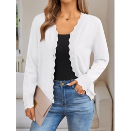 LILLUSORY Womens Cardigan Sweaters Long Sleeve Casual Lightweight Button Down V-Neck Fall Clothes 2025 White S