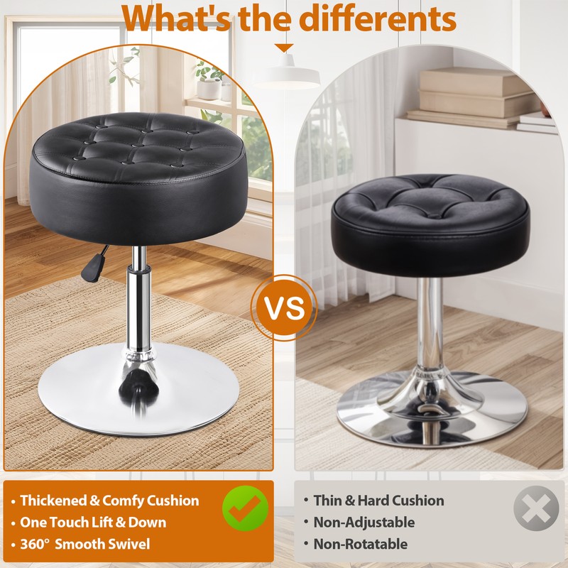 Segawe Vanity Ottoman Stool Adjustable 360° Swivel Makeup Stool Chair