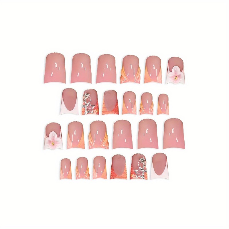 24Pcs Medium Press on Nails Duck Fake Nails Orange French