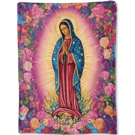 ainori Our Lady of Guadalupe Fleece Blanket - Virgin Mary & Floral Throw,Gifts for Women Adult,Ultra Soft & Warm,Lightweight, for Couch Bedroom Living Room Spiritual Inspiring Decor 50x60in