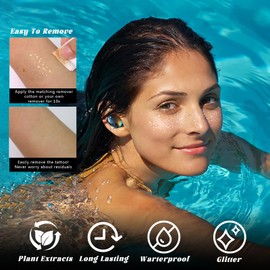 HOSAILY 6 pcs Gold Silver Glitter Freckles Face Tattoo, Sparkle Face Glitter Makeup for Women, 3 pcs Gems Jewels Pearl Half Magic Stickers Fairy Mermaid Makeup Rave Accessories for Festival Party