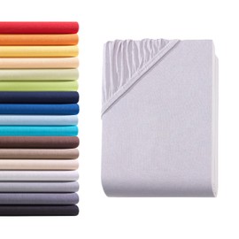 Hometex Premium Textiles Fitted Sheet, 90–100 x 200 cm, Jersey Bed Sheet Made from 100% Cotton, Mattresses up to 23–25 cm, Oeko-Tex Made in Green, Silver