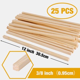 Lugailly Square Wooden Dowel Rods Wood Dowels for Crafting 3/8" x 12", 25 PCS Square Wood Sticks for Crafts, Unfinished Pine Hardwood Sticks for Woodworking Models Making Dollhouses Miniatures