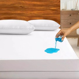 Zippered Mattress Encasement Full Size,100% Waterproof Polyester Mattress Protector,Premium Zipper Mattress Cover with Six-Sided Protection, Absorbent Mattress Cover 15" Deep Pocket(White)