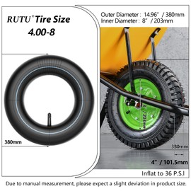 RUTU 4.80/4.00-8" High Performance Replacement Tubes - Bicycle Inner Tube Parts for Mini Bikes, Gokarts, Lawn Mowers, Sack Trucks, Wheelbarrows, Straight Copper Valve, High Air Retention, Thick Side