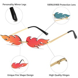 VEOFEMLEA Flame Sunglasses Fire Sunglasses Funky Cool Festival Glasses For Women Men Devil Glasses Goth Vampire Accessories