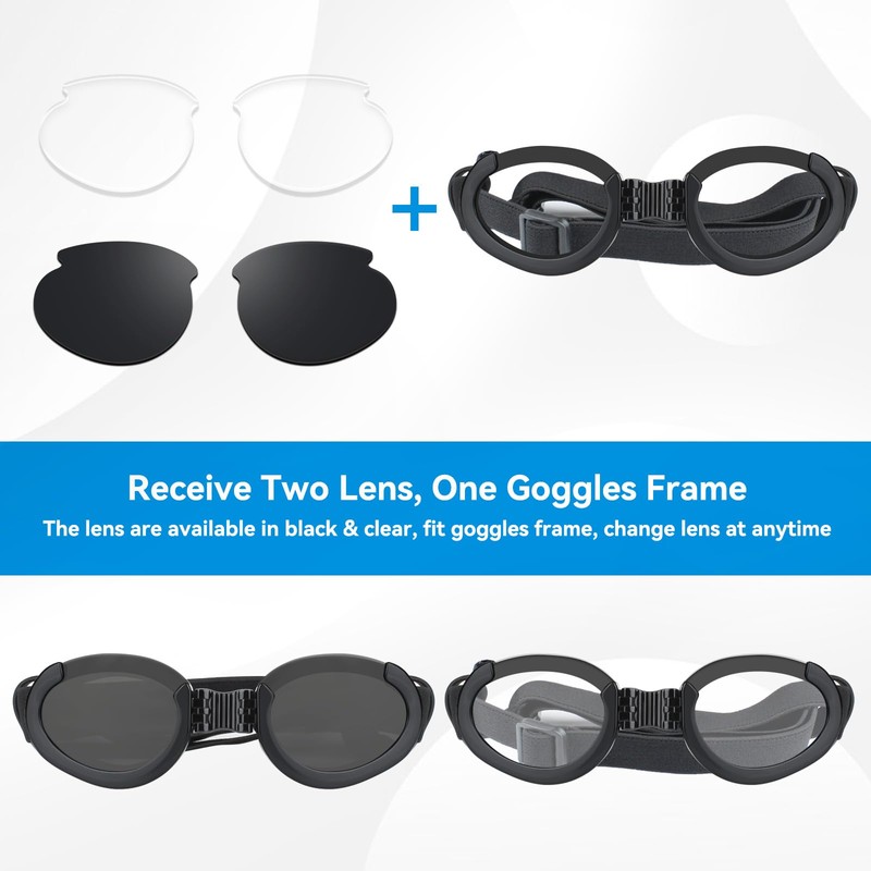 Lesypet Dog Goggles with Replaceable Lenses for Medium Large Breed,