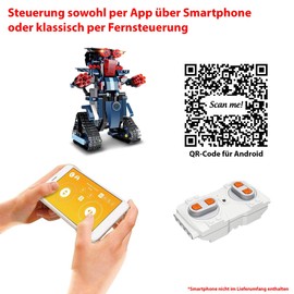 CaDA RC Remote Control Robot Building Block Set, Robot Vehicle with Chains as Plug-In Kit with App and Remote Control, Stunt Bot a.Clamping Blocks, DIY Technology Kit, for Children and Adults