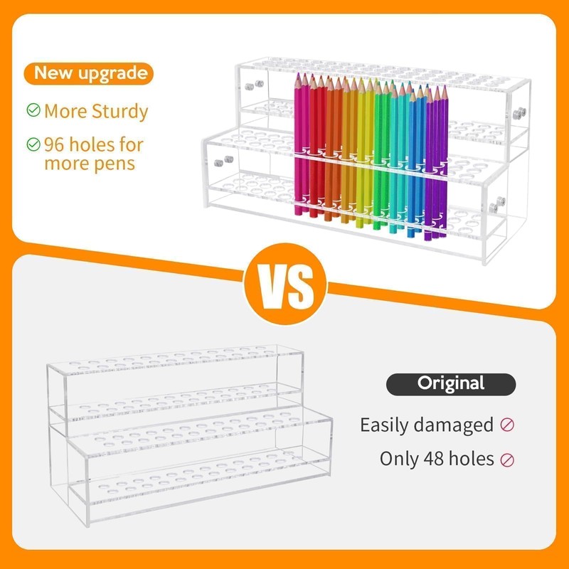 96-Slots Pen Display Stand,2-Tier Acrylic Pen Holder for Craft Shows,12mm