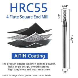 AYCHOLIZ 5pcs 7/64" Carbide Square End Mill Bits Set for Alloy Stees/Hardened Steels,Hrc55 Micro Grain Carbide Milling Cutter 4Flute CNC Router Bits with AlTiN Coating