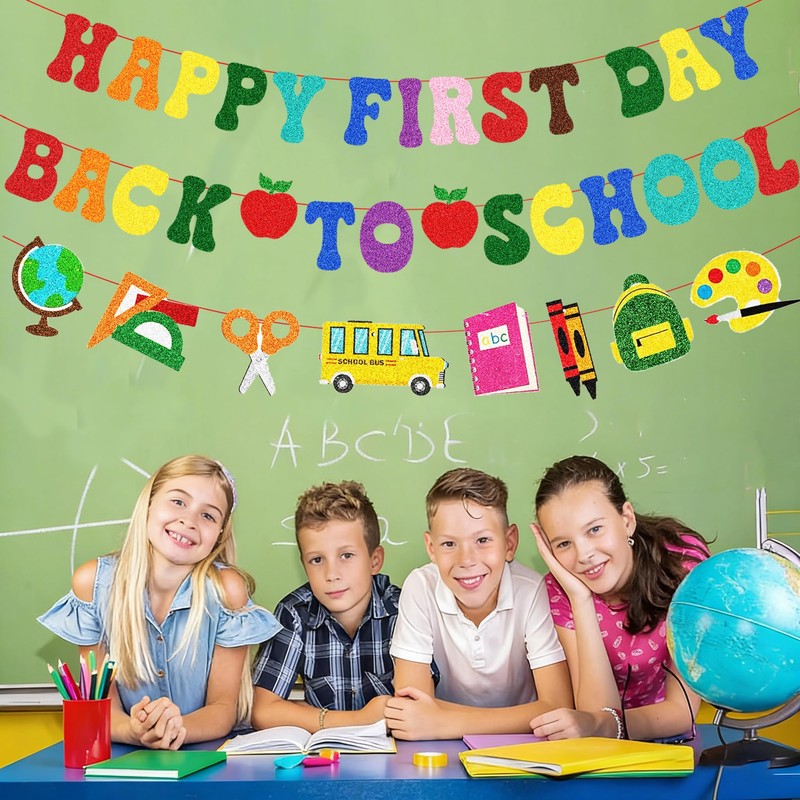 Happy First Day Back To School Banner Decorations for Home