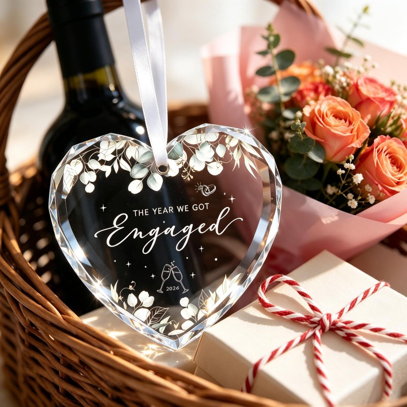 Engagement Gifts for Couples 2026, Heart Crystal Glass Ornament