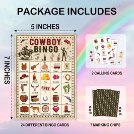 Mueddur Cowboy Bingo Card Game, Wild West Bingo Set for Adults Family Friends, Western Party Decorations, Cowboy Bingo Kit for Birthday Party, Holiday Games for 24 Players -07