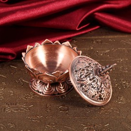 Incense Cone Burner, Vintage Backflow Incense Burner, Vintage Lotus Shape Incense Bowl with Lid for Gift Accessories, 6.9 x 7 cm (Red Bronze)