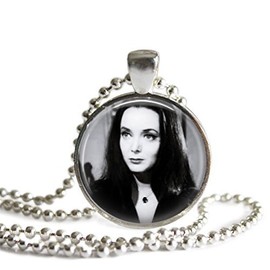 Morticia Addams 1 inch Silver Plated Picture Pendant Necklace