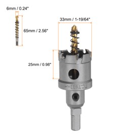 sourcing map Carbide Hole Saw Kit 33mm (1-19/64") Metal Hole Cutter Set with 2pcs Center Drill Bits Springs 1pcs Wrench for Stainless Steel Copper Iron Aluminum