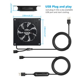 euroharry USB 120 mm Quiet Fan, 6 Wind Speeds and Smart Timing Controller, Motor Moisture Resistant (IPX5) Dust-Resistant, Wide Voltage Compatible 5-12 V with Modern Brushed