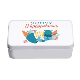 Fabulous Weiße Metallbox - Mommy Hippopotamus and her Baby Drawing Illustration - 11 x 18,5 x 5,5 cm - Aufbewahrungsbox, Schlüssel, Werkzeug, Lunchbox, Zucker, Keks