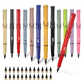 Meleager Pack of 12 Eternal Pencils, Magic Pencils with 24 Interchangeable Heads, Black, Infinity Pencil with Eraser, Inkless Pencils for Writing Painting, Infinity Magic Pencil for Children
