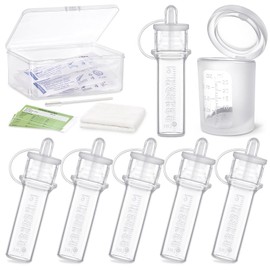 haakaa Silicone Colostrum Collector (0.2oz./6ml,6pcs) & Lidded Cup (0.75oz./25ml) Pack - Collect, Store & Feed Colostrum Ready-to-Use Pack, Reusable Colostrum Syringes Set for Liquid Gold