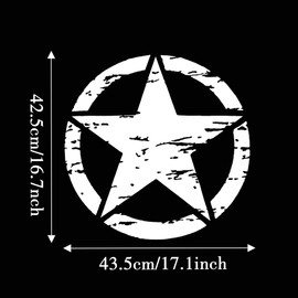 TOMALL 17'' Star Car Sticker Decal for Car Hood Auto Five-Pointed Star Graphics Sticker for SUV Off-Road Vehicles Car Body Side Door Trunk Universal Waterproof Vinyl Car Sticker (White)