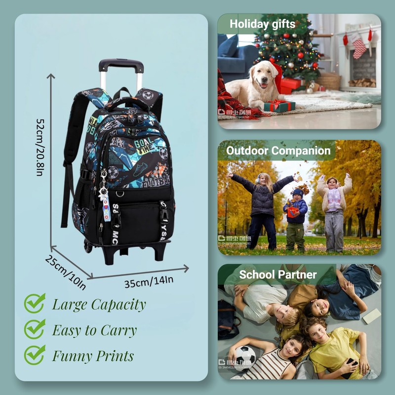 VIDOSCLA Graffiti Rolling Backpack Kids Schoolbag with Wheels Trolly BookBag