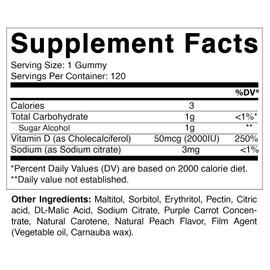 Vitamatic Sugar Free Vitamin D3 2000 IU - 120 Pectin Based Gummies - Great Taste - Healthy Bones, Mood & Immune System Function - Non-GMO - 120 Servings (1 Bottle) - 2 Pack