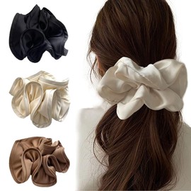 3 Pcs Large Scrunchie, Oversized Scrunchie, Elastic Large Scrunchies for Women, Scrunchies for Women, Oversized Scrunchy Extra Big Scrunchie Ponytail Holders Hair Accessories (Brown,White,Black)