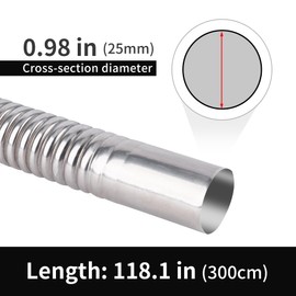 118.1 Inches Stainless Steel Exhaust Hose, 2.5cm/ 1 In Fuel Tank Diesel Gas Vent Hose Length, Flexible Exhaust Tubing Diesel Heater Exhaust Pipe Inner Diameter Air Heater Exhaust Pipe