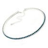 Avalaya Thin Teal Blue Crystal Choker Necklace/Silver Tone/ 36cm L/