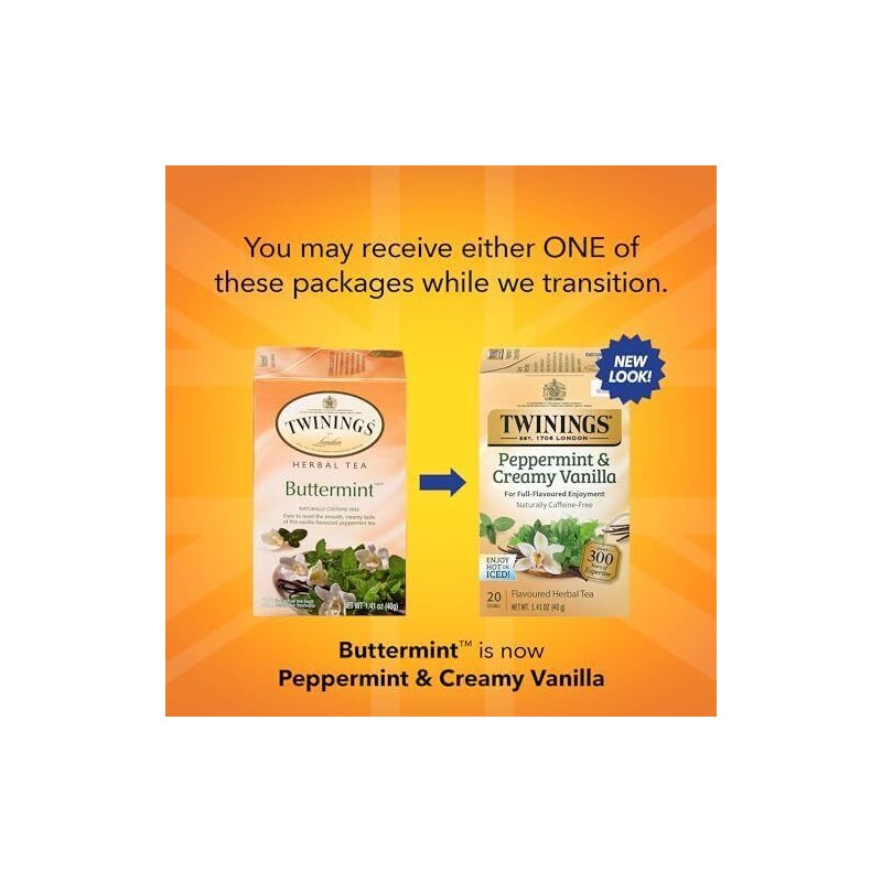 Twinings Peppermint & Creamy Vanilla Herbal Tea- 20 Count