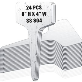 Hicarer 24 Pcs Durable Metal Plant Labels Weatherproof Garden Markers Engraving Stainless Steel 304 T-Type Plant Tags Reusable Nursery Tags for Outdoor Greenhouse Vegetables Herb (4x8 Inch)