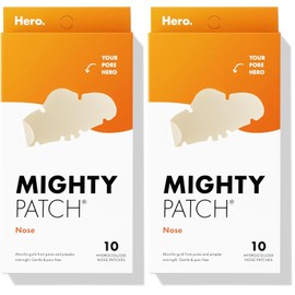 Mighty Patch Nose Pimple Patches from Hero Cosmetics, Large Hydrocolloid Pore Strips, Dermatologist Approved, Overnight, Pimple Stickers to Absorb Acne Nose Gunk, 10 Count (Pack of 2)
