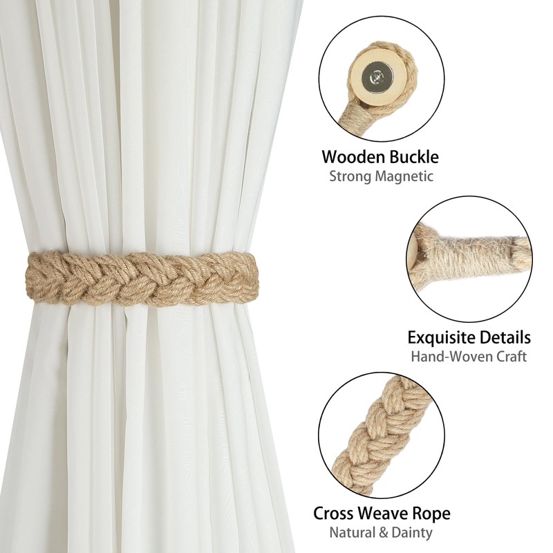 BEL AVENIR Jute Curtain Tiebacks Magnetic Woven Curtain Holdback Drapery