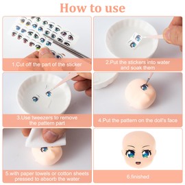 Joez Wonderful 12Pcs Water Eye Stickers for Dolls, Eye Water Decals Cute Cartoon for Doll Clay Accessories