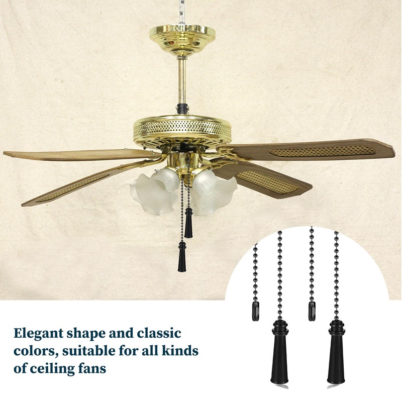 2 Pcs Metal Ceiling Fan Pull Chain Set, Black Pull