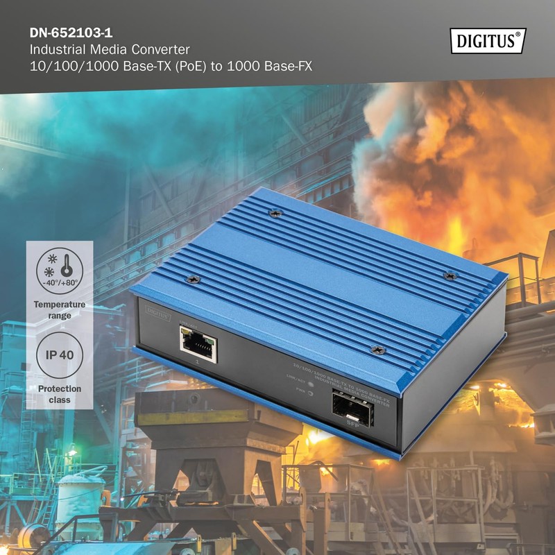 DIGITUS Industrial Gigabit Media Converter - 1 RJ45 Port, 1