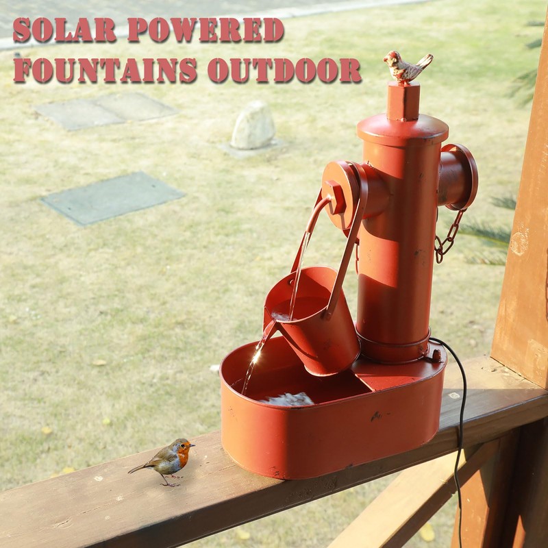 Metal Solar Powered Water Fountain with Backup Battery,Outdoor Fountains