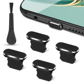 Port Plug Covers,Anti Dust Plug for Phone,Dusts Plugs Cleaning Kit, Charging Ports Protector Cap with Cleaning Brush for Phone, Pad, Laptop, All Port Devices(4PCS, Black)